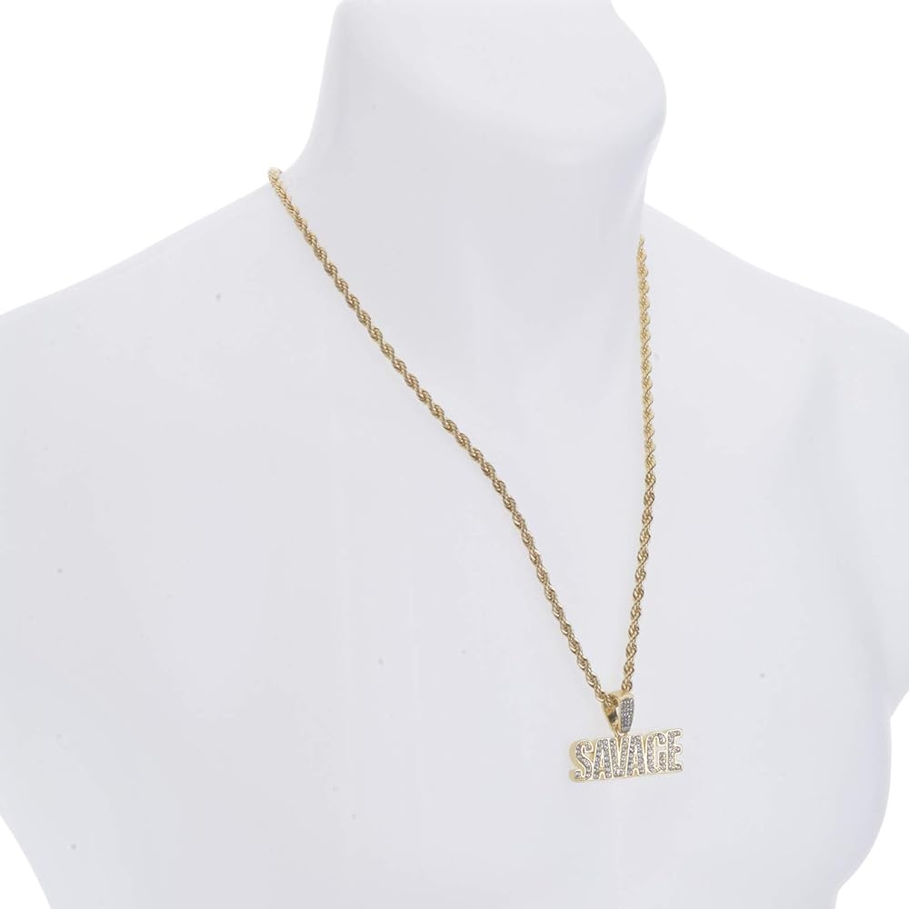 DIFFERENT NECKLACE PREMIUM　53cm ジョージ Iced Gold Plated GOAT Sign Words SAVAGE Pendant 20